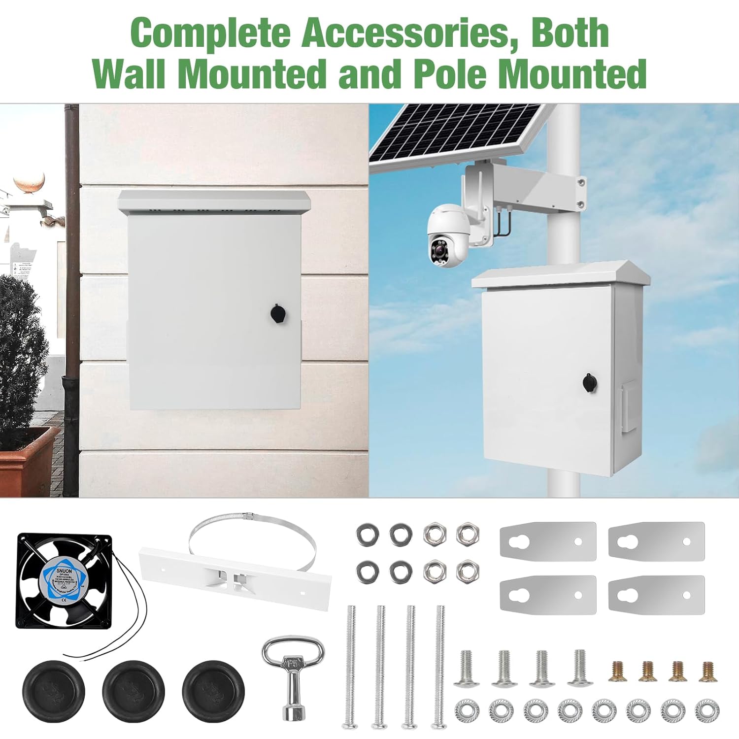 Outdoor Electrical Box with Cooling Fan 20'' x 16'' x 8'' Ventilation Design Electrical Enclosure Box IP65 Waterproof Electrical Cabinet Street Light Box with Wall Hanging and Pole Mounting Parts