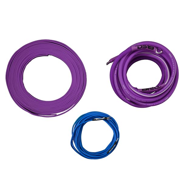 DS18 AKIT0.PU 0-GA Amplifier Installation Wiring Kit with Fuse Holder 250A, Up to 3500 Watts RMS, Ultra Flex Wire, Amp Wire Kit, Amp Wiring Kit 0 Gauge - Purple