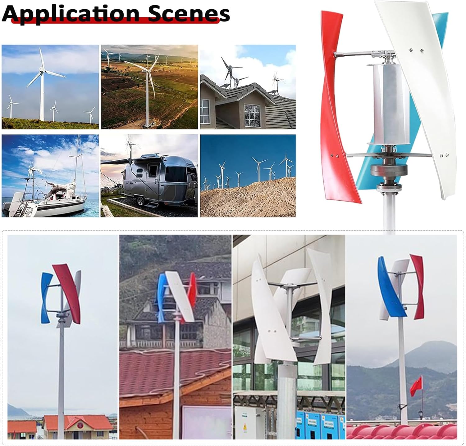 12V/24V/48V Magnetic Levitation Wind Turbine - 2KW/3KW/5KW Inverter with MPPT Controller for Efficient Hybrid Wind Solar Systems, 3-Colors Vertical Axis Wind Turbine Generator for Home(5000W,12V)