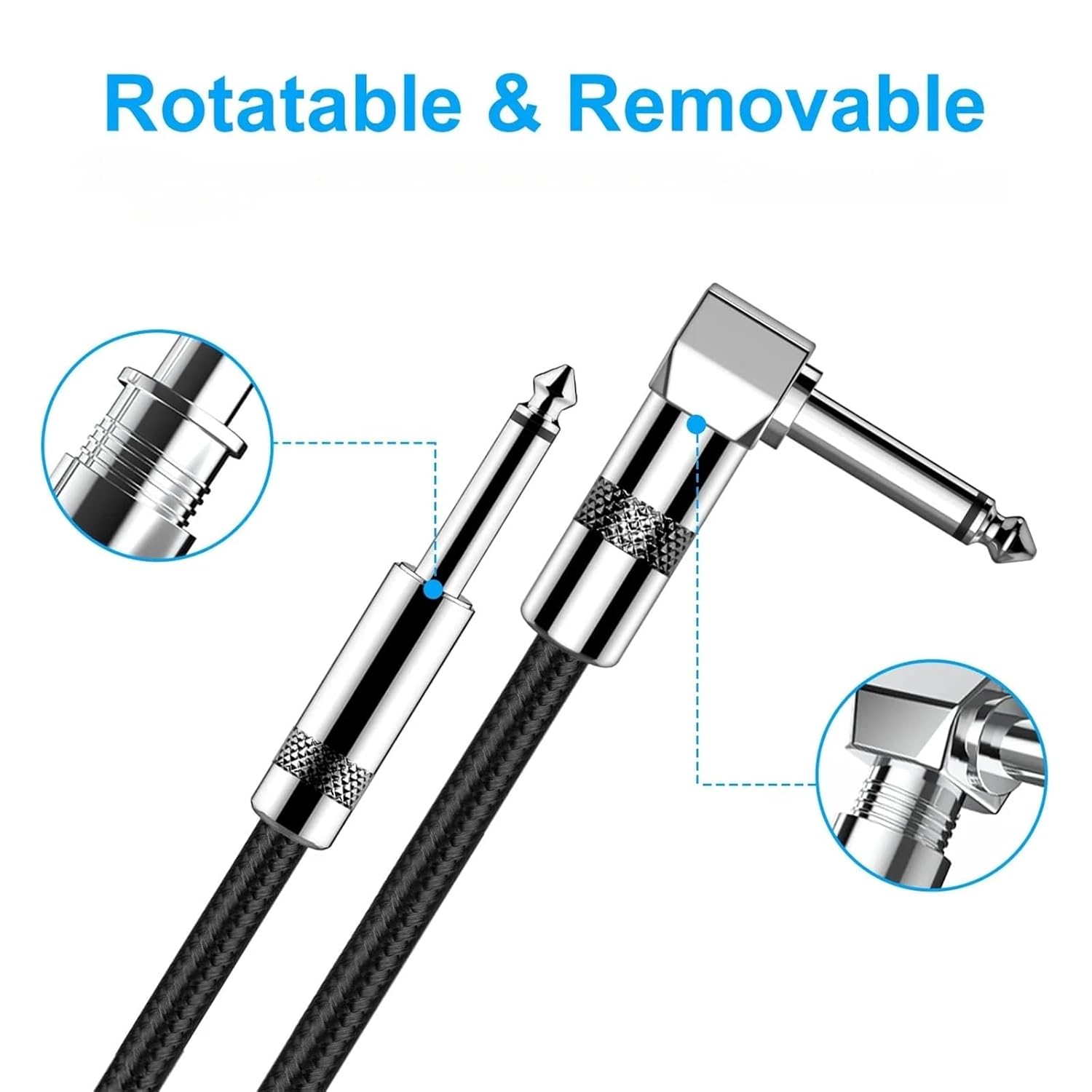 1/4 Inch Right Angled to Straight Guitar Cable TS 6.35mm Male Instrument Mono 6.5mm Cord for Electric Guitar Mandolin Pro Audio(6.5 TS,2m)