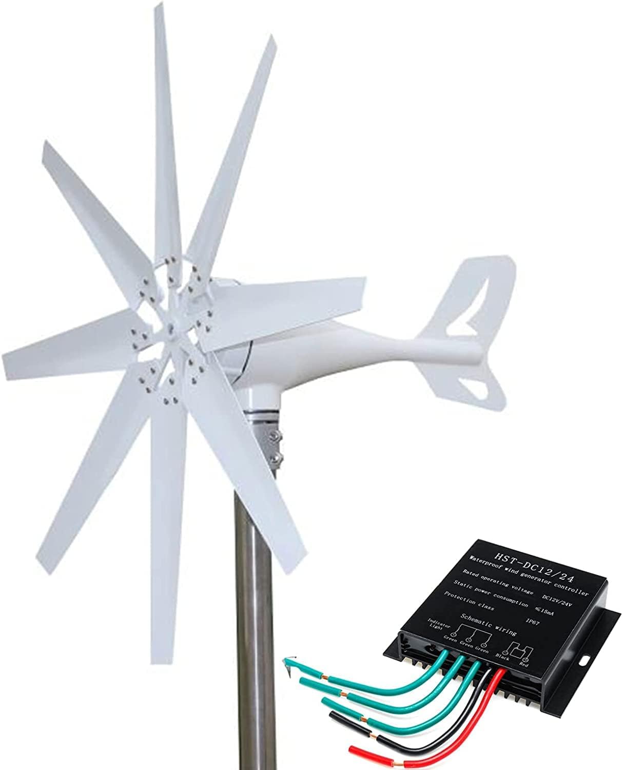 10000W Wind Turbines Generator+ Wind Controller, 8 Blades Horizontal Permanent Magnet Wind Turbine Generator for Home Or Camping (White)
