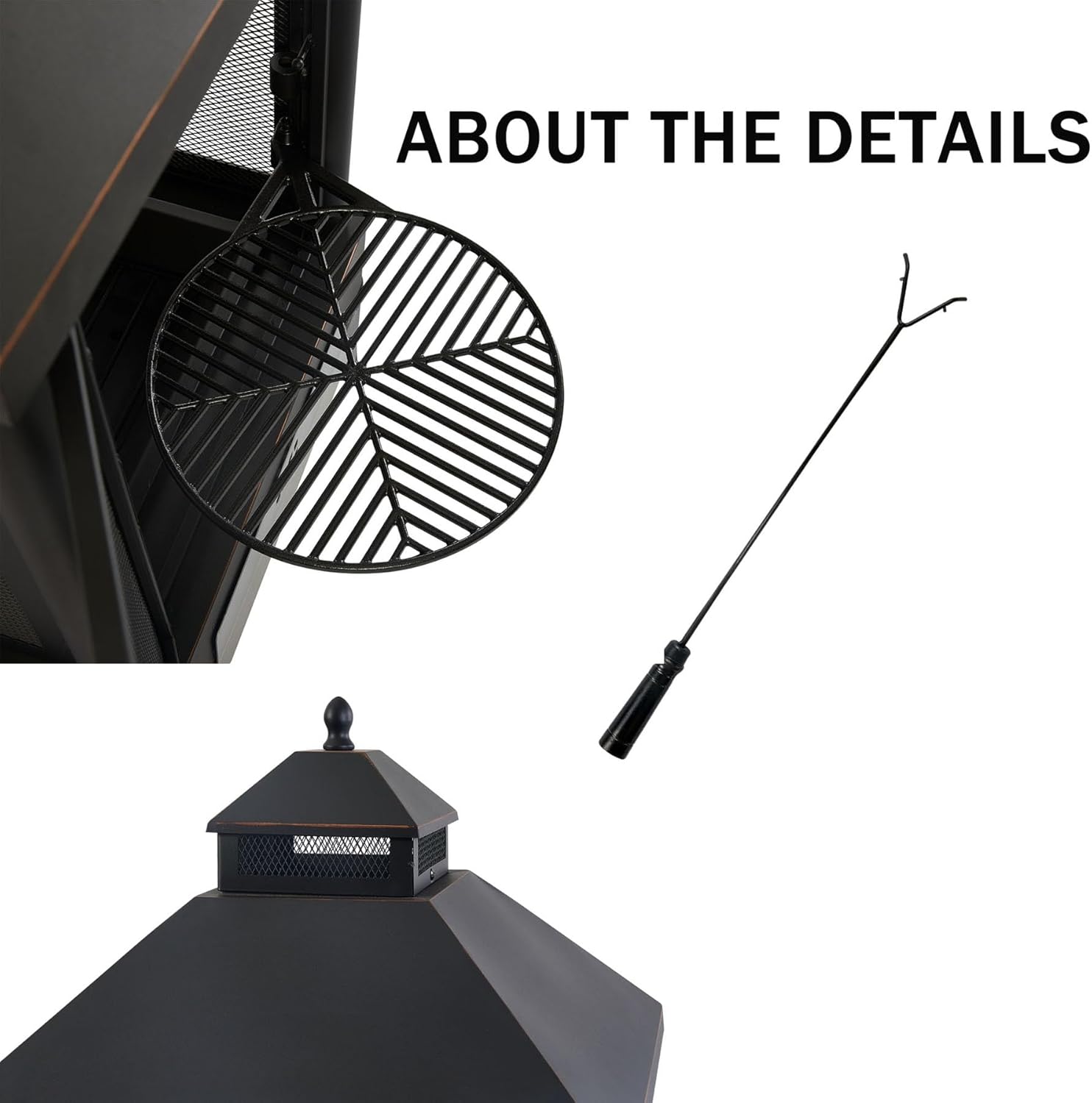 Outdoor Fire Pit Wood Burning for Backyard, Square Firepit with Grill, Large Fire Pits for Outside, Patio Fire Pit with Poker for Warmer Winter, Halloween, Metal, 48 Inch High (Square)