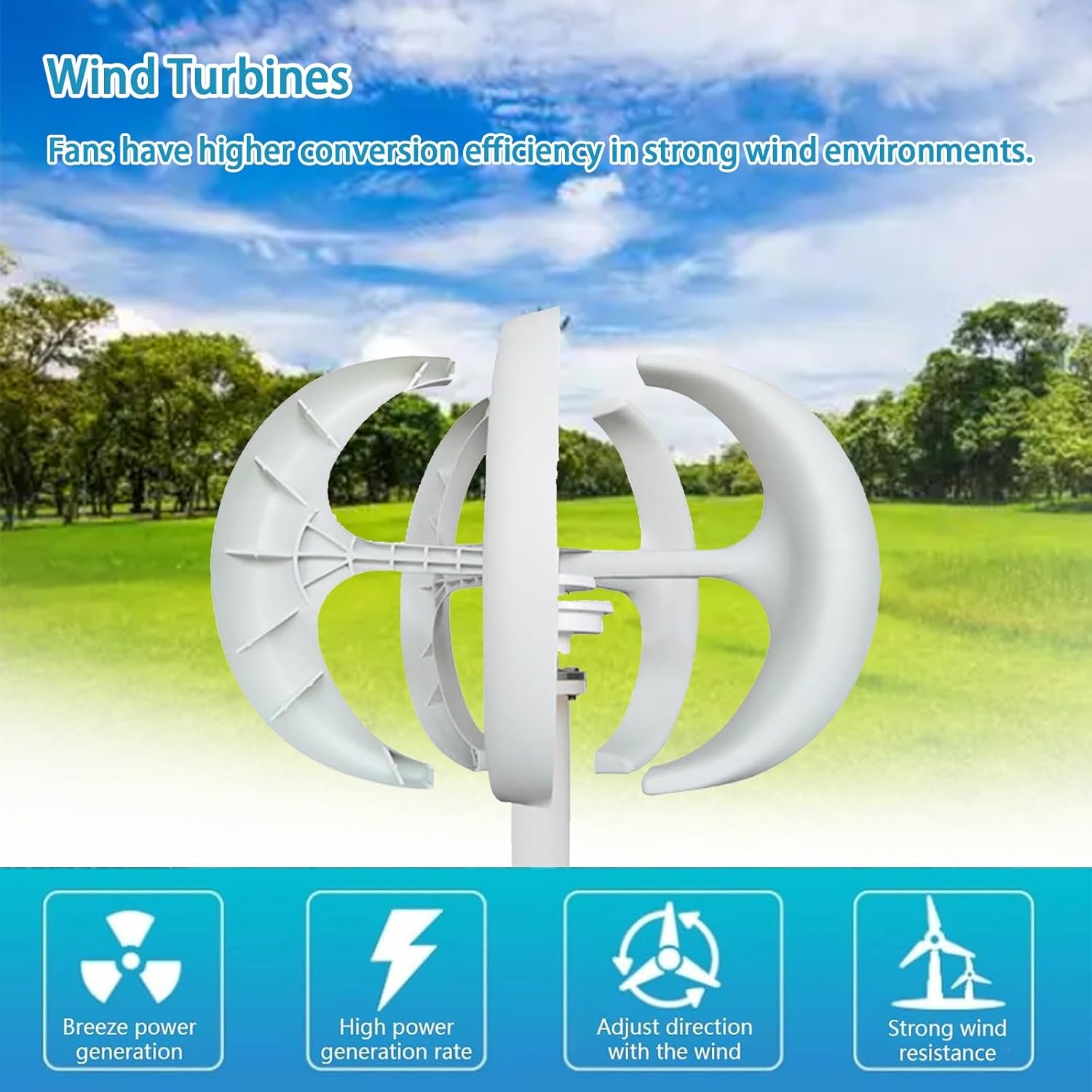 Wind Turbine Generator Kit, 16000W 12V/24V/48V Vertical Wind Turbine Electricity Set, 5 Blade Horizontal Wind Power Generator Kit for Home, Boat, Marine, Monitoring, Street Lighting(White,24V)