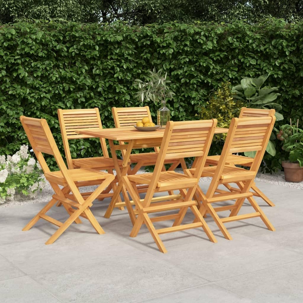 Furniture Sets 7 Piece Patio Dining Set Solid Wood Teak,Teak Wood Outdoor Patio Dining Set with Foldable Chairs and Parasol Hole Table for Family and Friends Gatherings Garden Conversation Sets