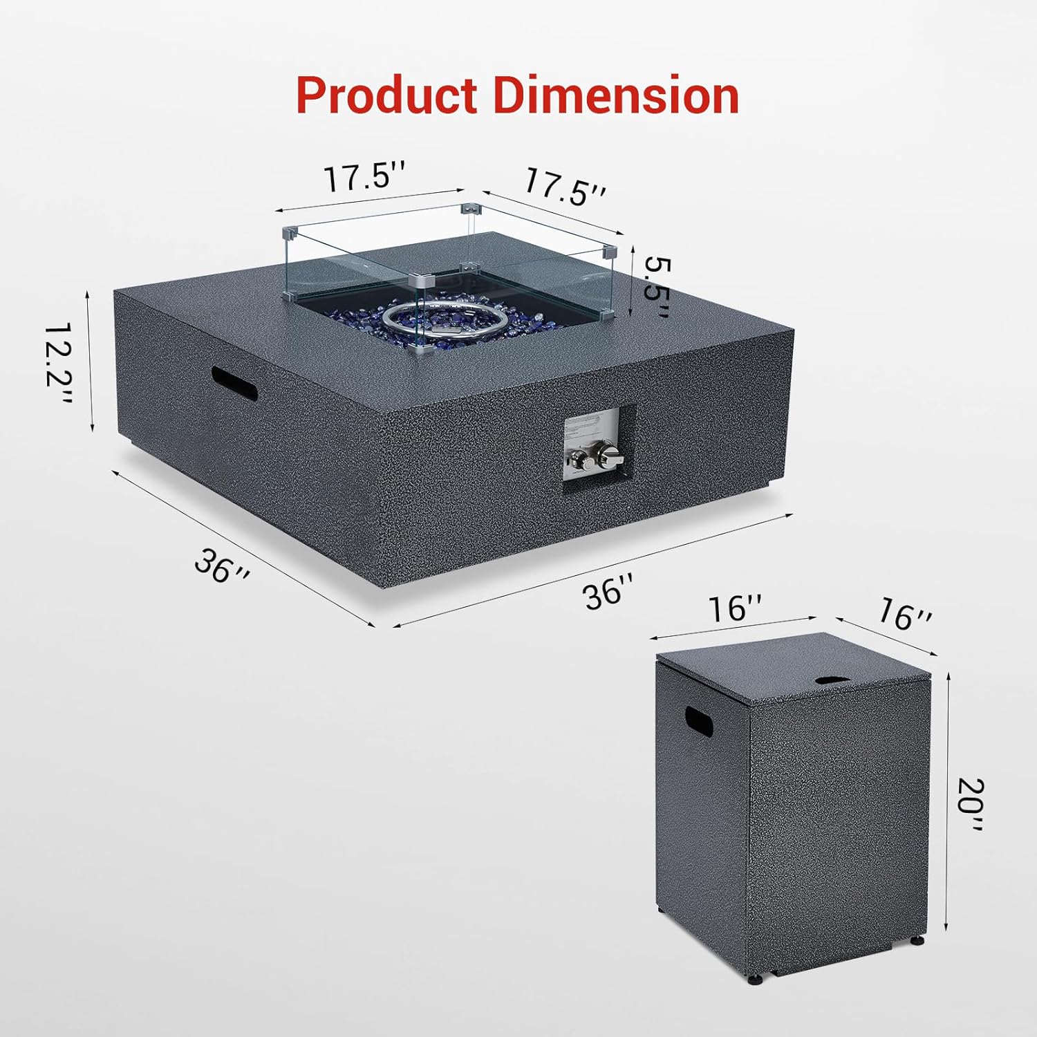 50000 BTU Propane Fire Pit Table, 36 in Outdoor Gas Fire Pit Table with 16 in Propane Tank Cover, Wind Guard, Glass Rocks & Rain Cover for Garden Backyard Deck Patio