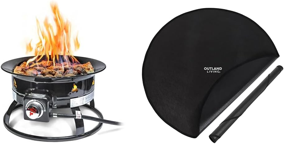 Outland Living Firebowl 823 Propane Fire Pit Bundle – 19” Round Smokeless Portable Outdoor Fire Pit, 58,000 BTU w/Lava Rocks, 10-ft Hose, Regulator & 34