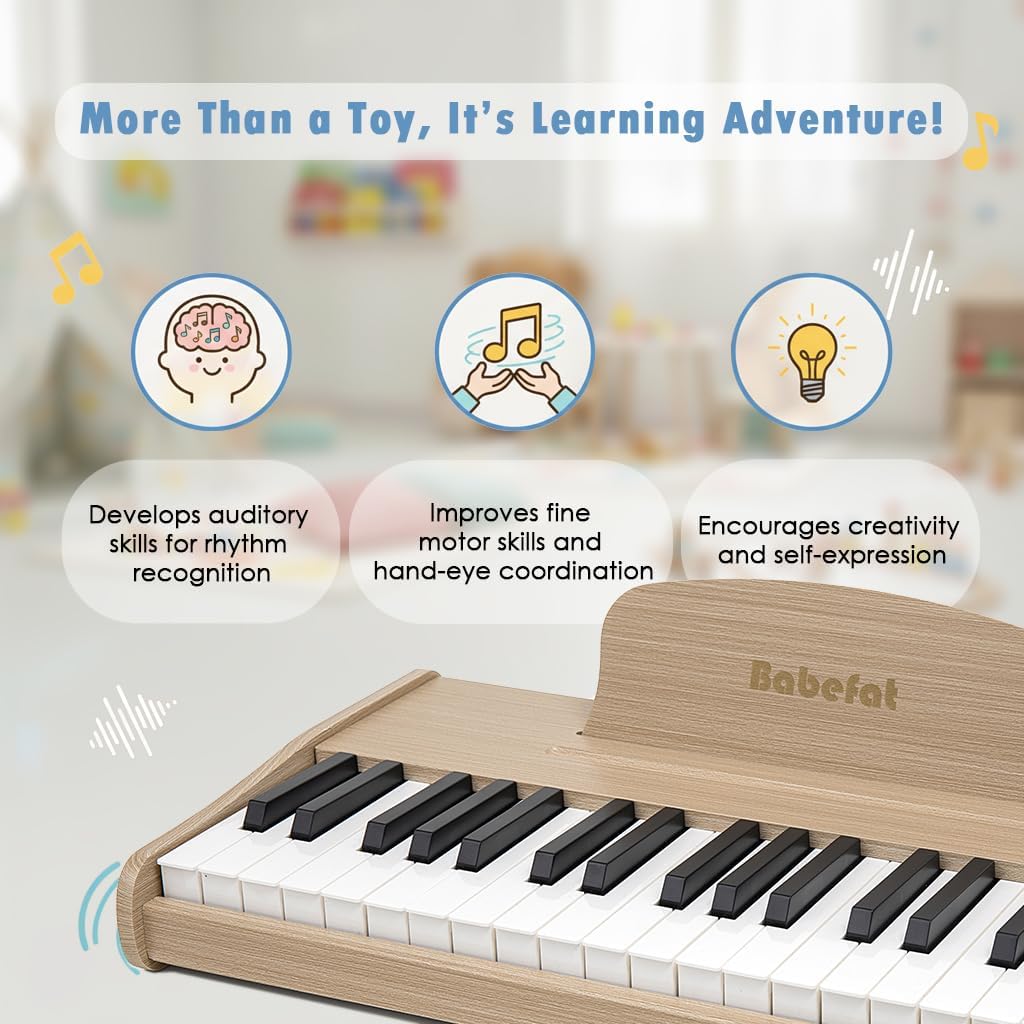 Kids Piano Keyboard 37 Keys Digital Piano for Kids Mini Musical Instruments Wooden Pianos Toy for 4+ Years Old Girls and Boys Birthday Gift Walnut (Oka)