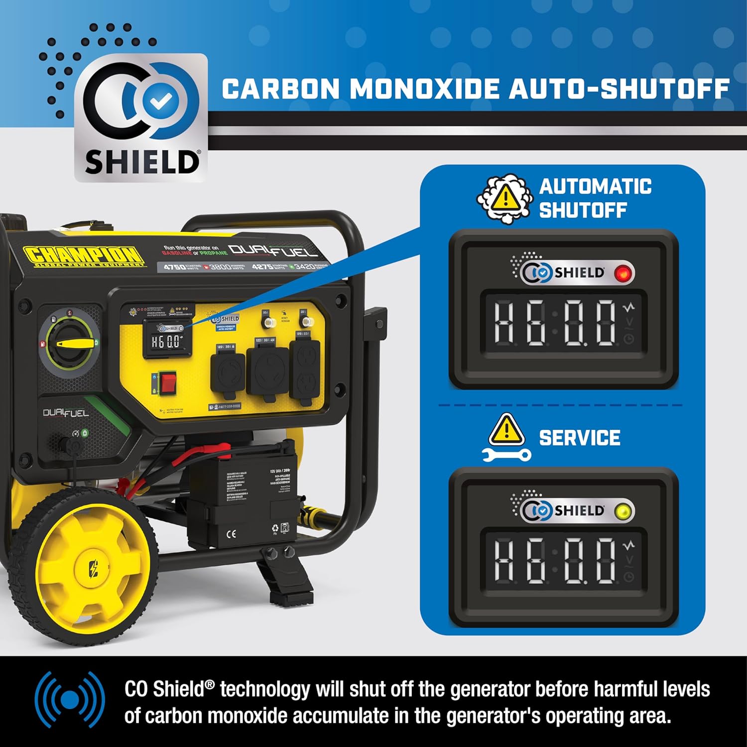 Champion Power Equipment 4750-Watt Electric Start Dual Fuel RV Ready Portable Generator with CO Shield, CARB Compliant