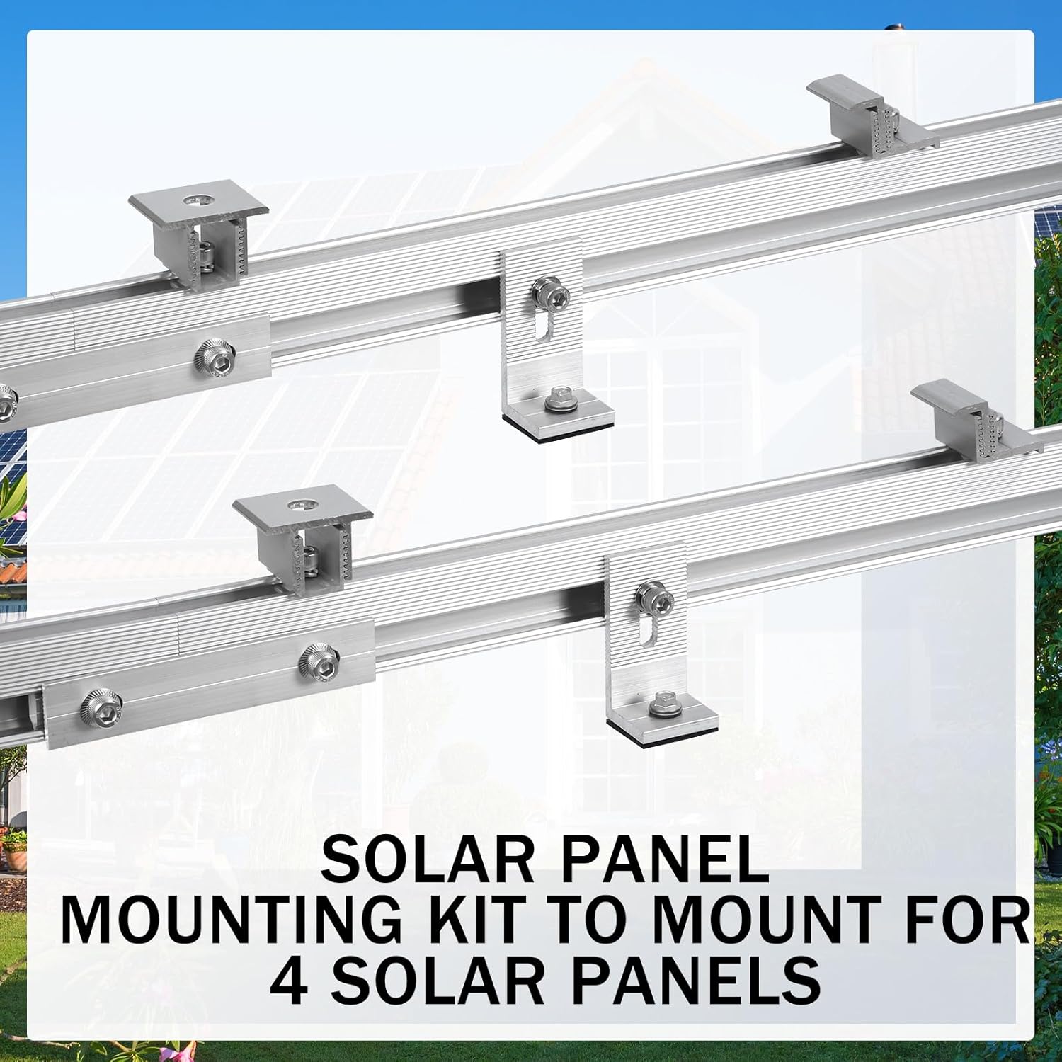 Tandefio Solar Panel Mounting Kit for 8-10 Solar Panels, Panel Kit for Shingle Roof, Adjustable with Clamps, L Shape Brackets, 88 Inch Rails(Silver)