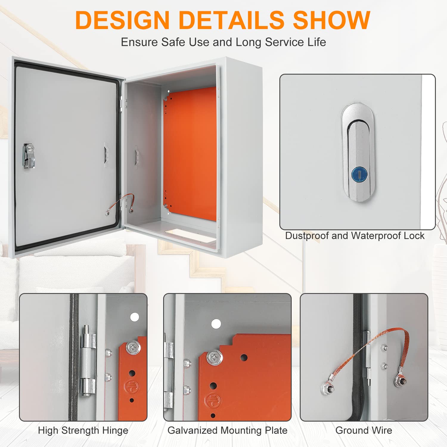 Cold Rolled Steel Electrical Box 23.6'' x 20'' x 8'' Indoor/Outdoor Thick Electrical Enclosure Box with Mounting Plate IP66 Weatherproof Anti-Rust and Anti-Corrosion (23.6'' x 20'' x 8'')