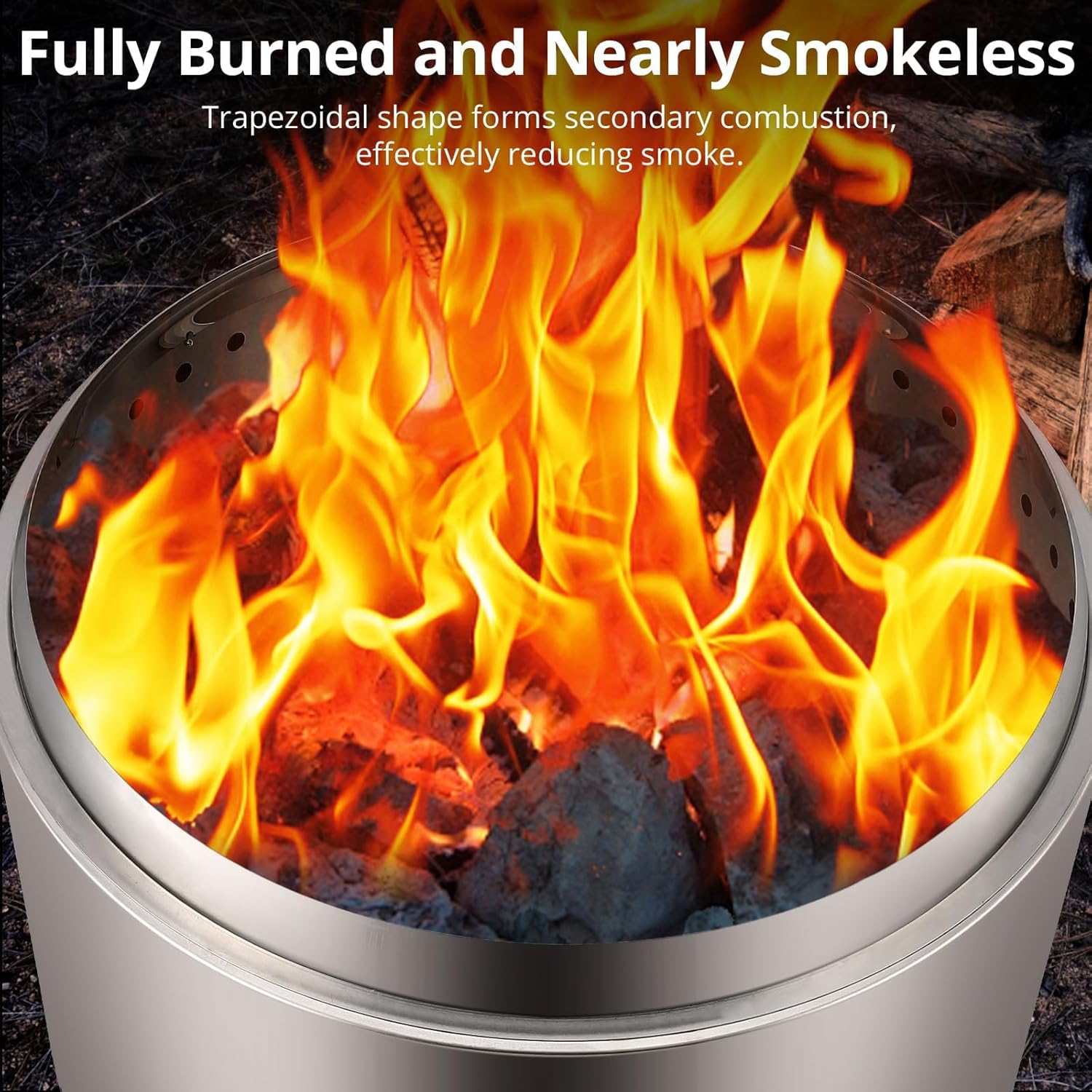 27 Inch Smokeless Fire Pit with Air Switch, Wood Burning Portable Stainless Steel Outdoor Firepit with Fixed Stand & Stove Hook, Ash Pan, for Outside Camping Backyard Patio Picnic, 360° Wide Warm