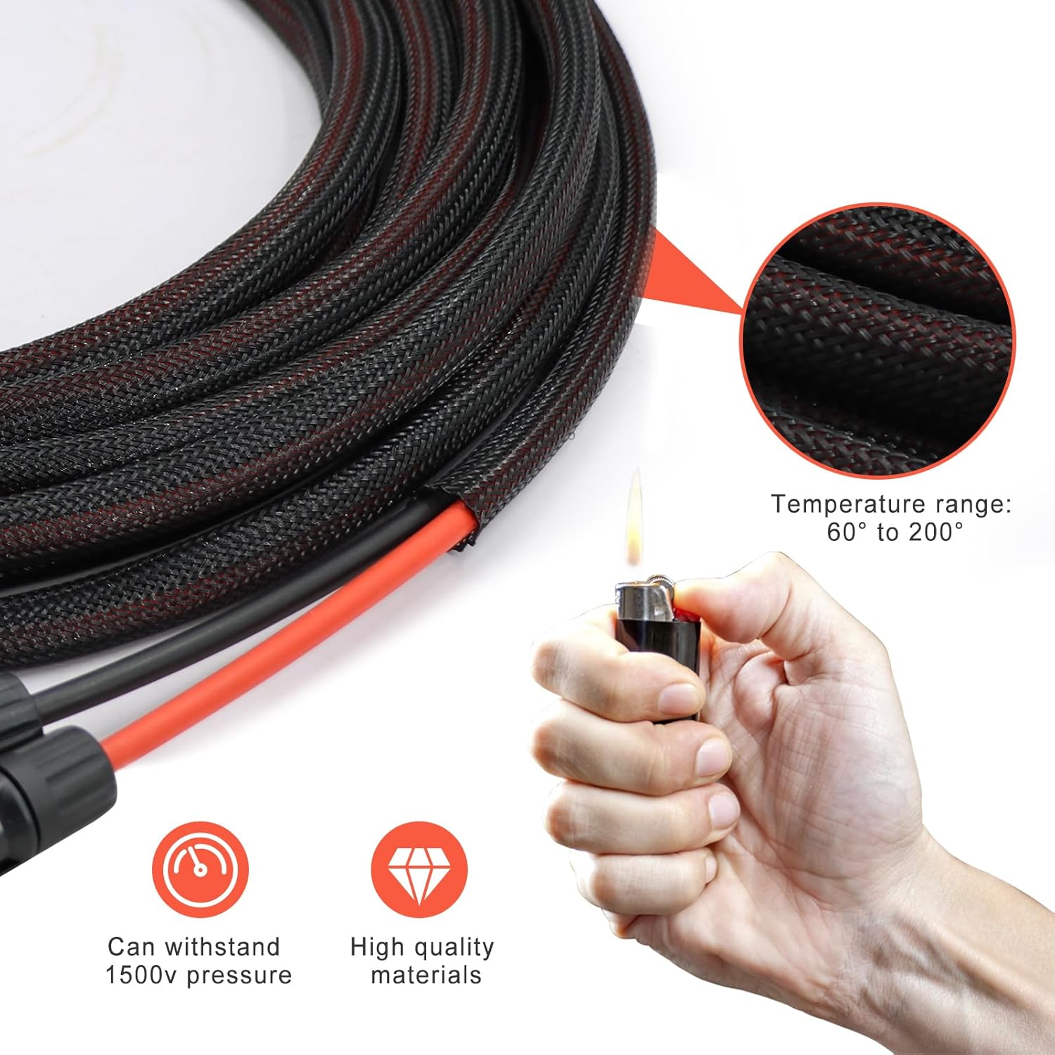 Twin Wire 50FT Solar Extension Cable - 10AWG (6mm) Black & Red with IP67 Solar Panel Connectors for Outdoor & Marine Use