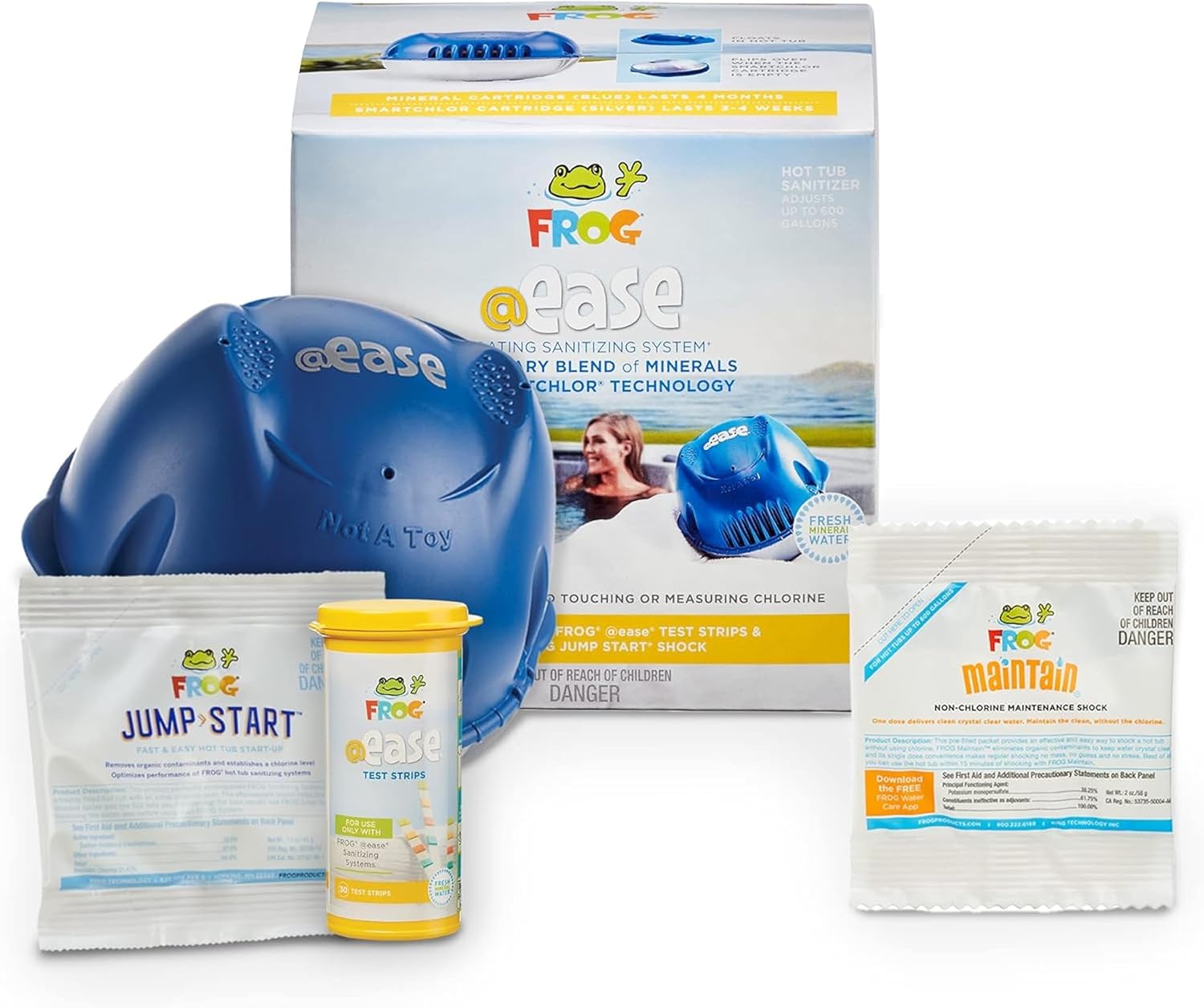 FROG @Ease Floating System for Hot Tubs - Quick & Easy Self-Regulating Hot Tub Sanitizer - Hot Tub Maintenance System with Sanitizing Minerals & SmartChlor Technology - Starter Bundle