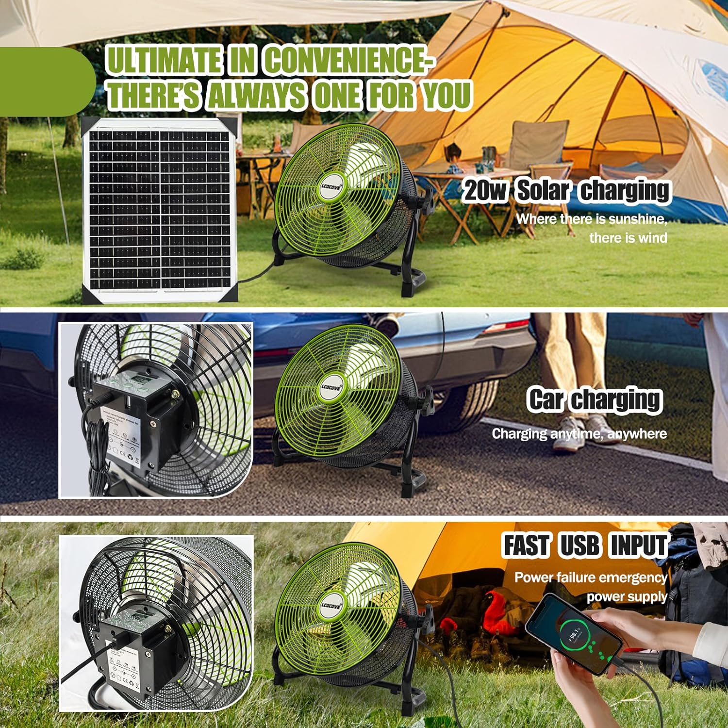 Battery Operated Fan,Can Running 5-24 Hours, Solar Fan Design For Shed, Home ，Outdoor,with USB Output For Emergency Situation Without Electric