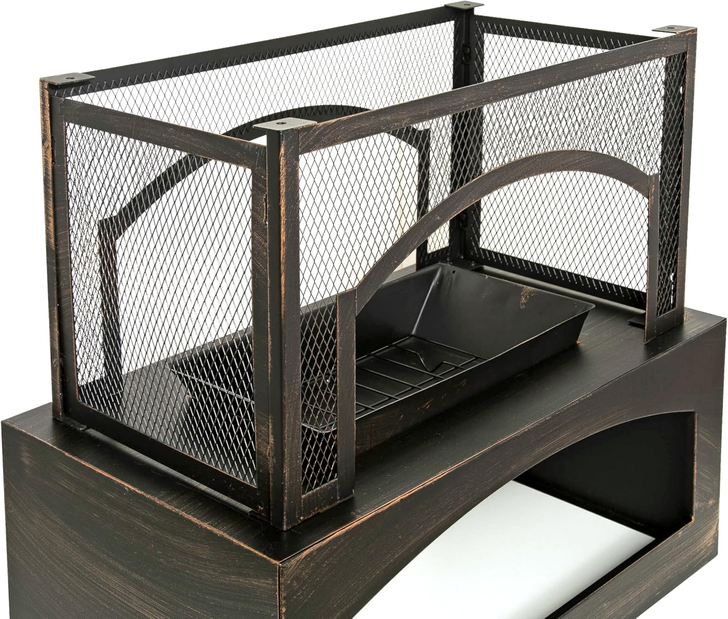 Outdoor Wood Burning Fireplace with Wood Storage, 37-Inch Rectangular Steel Outdoor Fireplace Log Burning Fire Pit with Poker for Patio Garden and Backyard