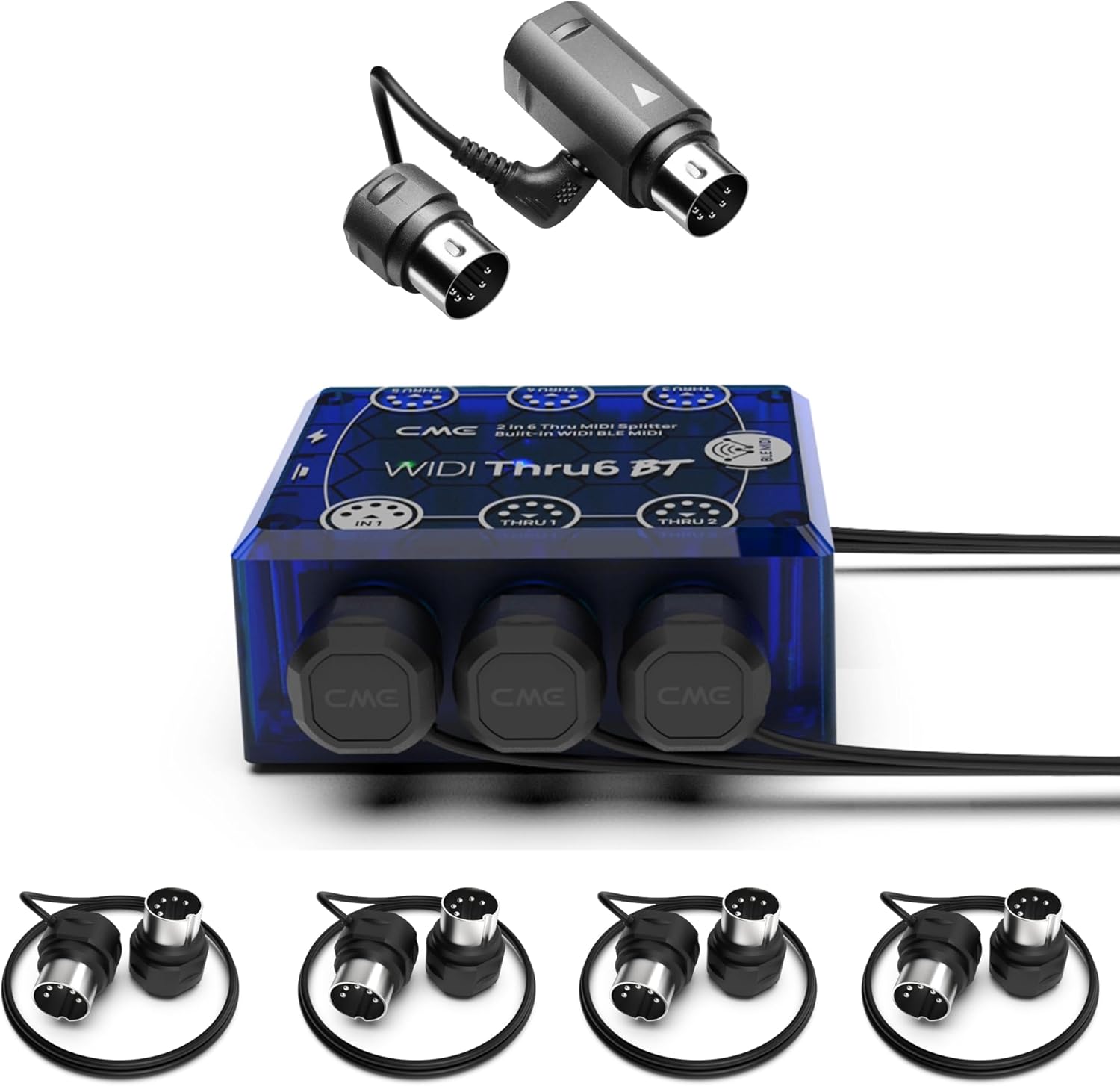 CME WIDI Thru6 BT + WIDI Master + 1-FT MIDI Cable 4-Pack - Advanced Bluetooth MIDI + Wired MIDI Thru Set