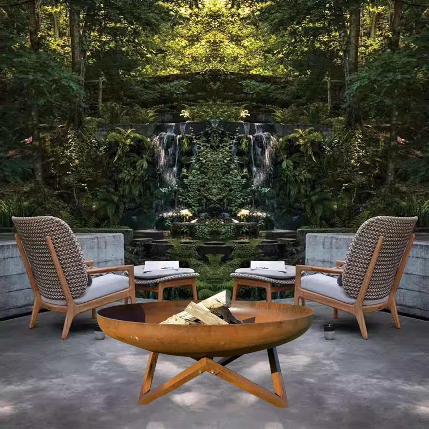 Generic BBQ Pit, Wood Burning Fire Pits for Outside, Thickened Corten Steel Basin Body for Wood Pellet Bonfire BBQ on Patio Garden Backyard Picnic, 5-7 People, 60*28cm, Metallic