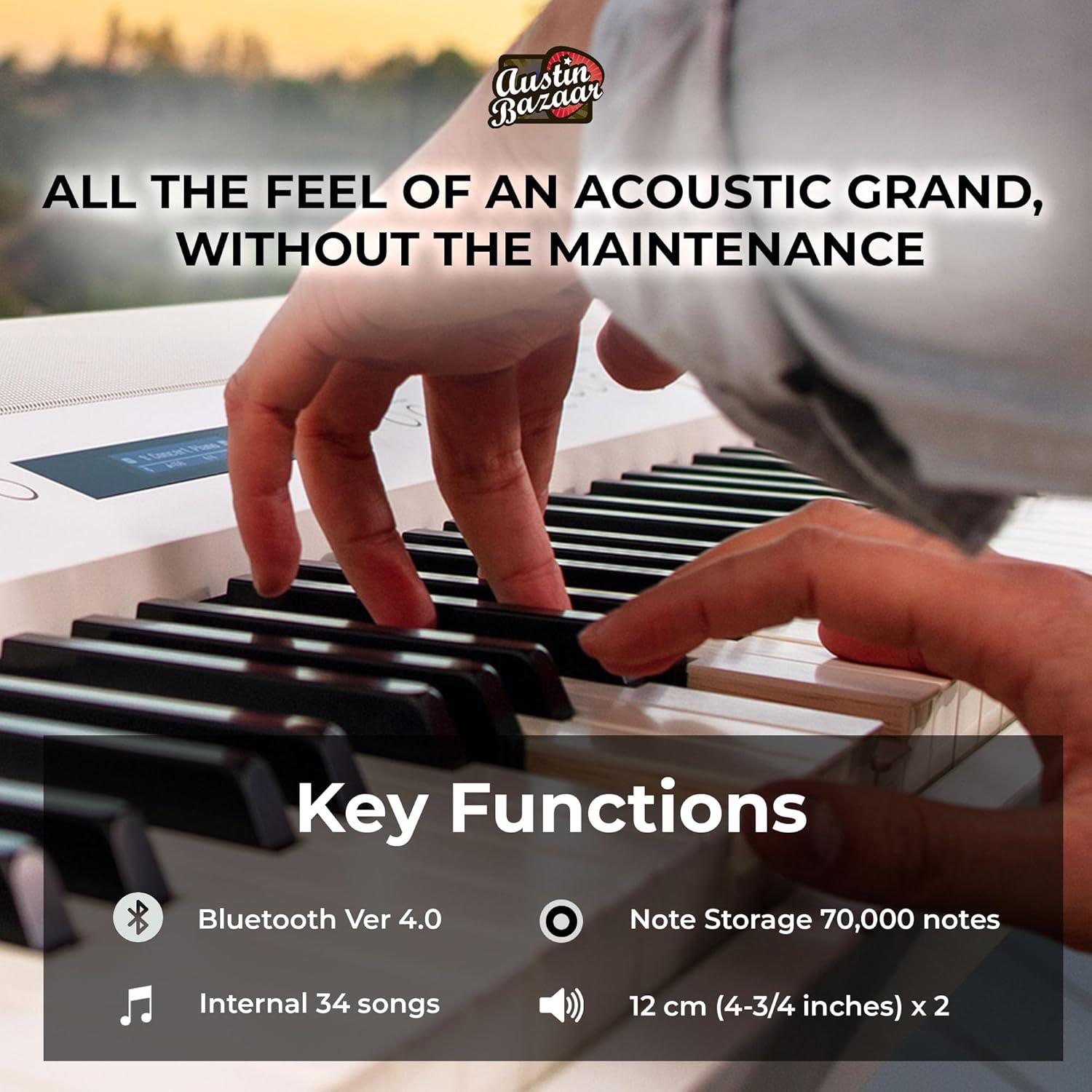 Roland FP-90X 88-Key Digital Piano - White Bundle with KSC-90 Stand, Three Pedal Unit, Bench, Online Lessons, Instructional DVD, and Austin Bazaar Polishing Cloth