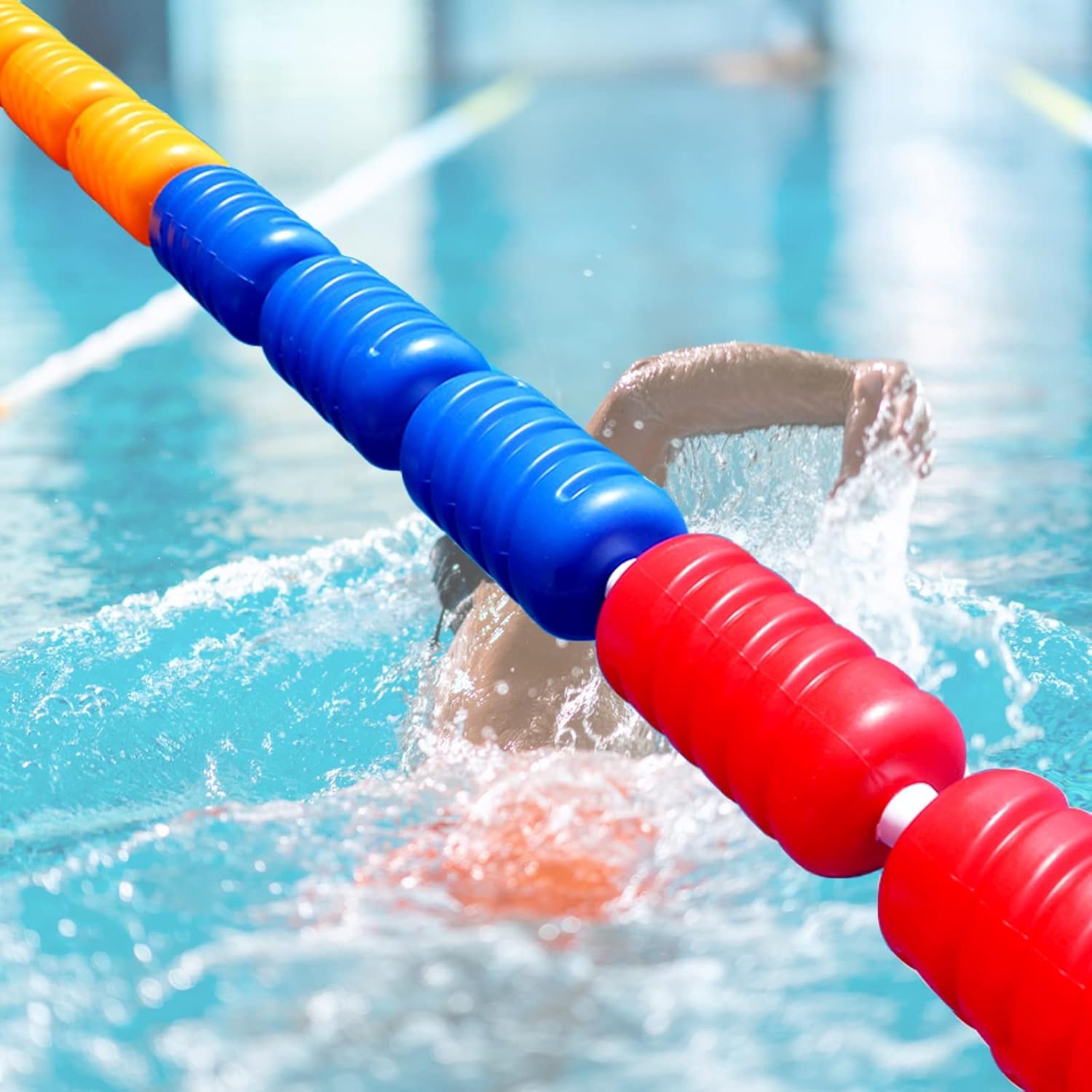 Pool Lane Divider Floats, Safety Rope Line for Home School Swimming Pools Division Shallow Deep Water, with Bright Oval Buoys & Nylon Cord(Width 9cm (3.5inch),10m (33ft))