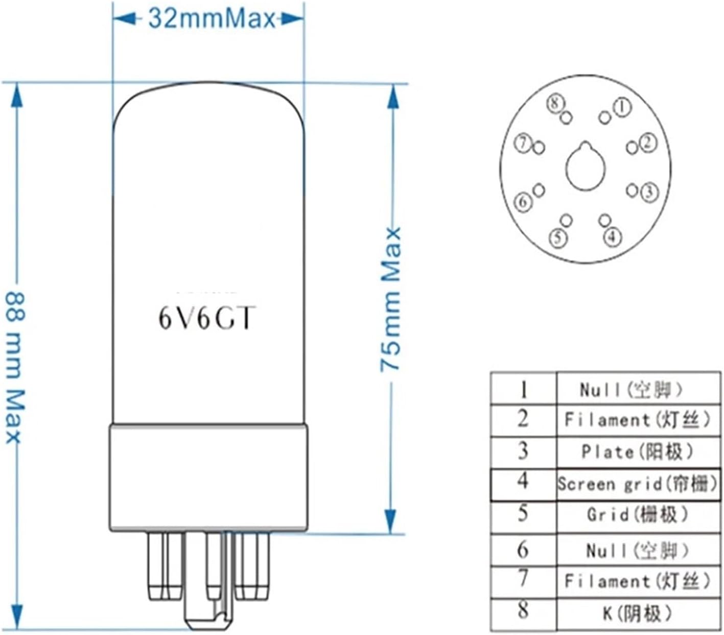 6V6GT Tube Replaces 6V6 5881 6V6G 6P6P 6N6C CV511 HiFi Audio Tube Amplifier kit DIY(1PCS)