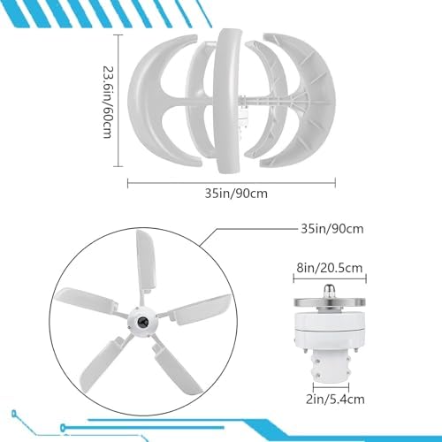 16000W Wind Turbine Generator Kit - 12V/24V/48V Vertical & Horizontal 5 Blade Power System for Home, Boat, Marine, Street Lighting & Monitoring - Efficient Renewable Energy (White, 24V)