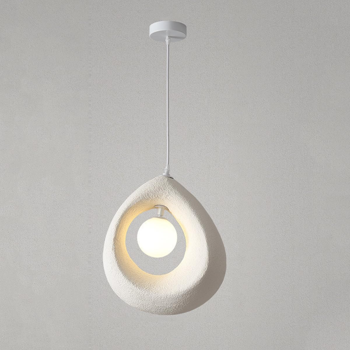 Resin Hanging Lamp Adjustable Height Pendant Light Bedside Decor Hanging Lights Modern Simple Ceiling Hanging Light Fixtures for Over Table Living Room Bedroom Hallway(White)