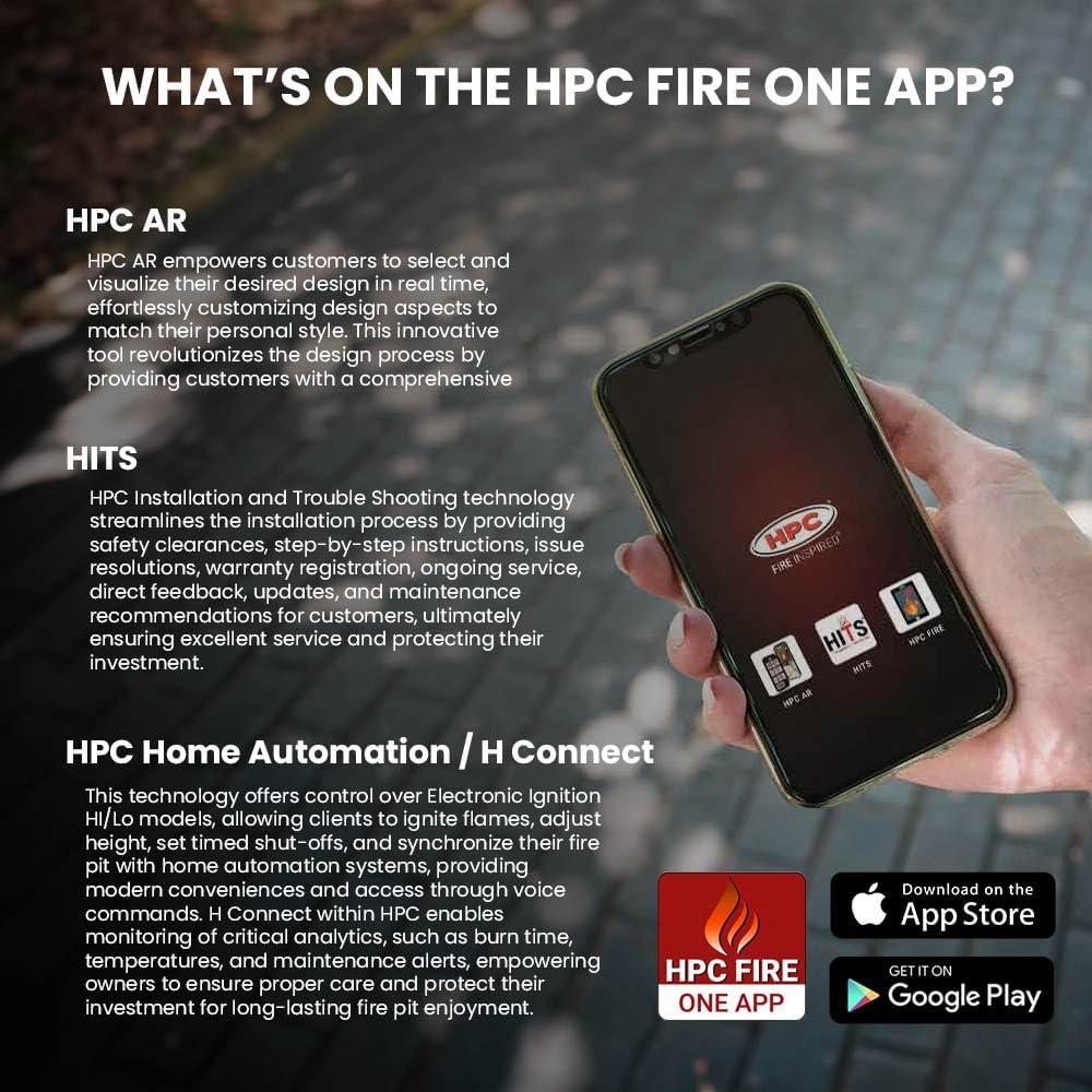 HPC Fire Push Button Flame Sensing Fire Pit Burner Kit (PENTA37FPPK-FLEX-NG), 37-Inch Bowl Pan, Natural Gas, UL Listed