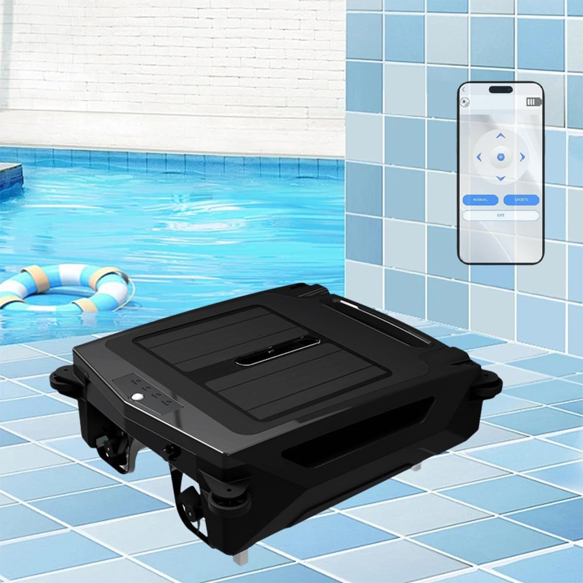 Solar Automatic Robot Pool Skimmer, Automatic Pool Vacuum Cleaner, Solar Powered Robotic Pool Skimmer, Path Optimization, Brushless Motor, Light Indication, for Above Ground Pool