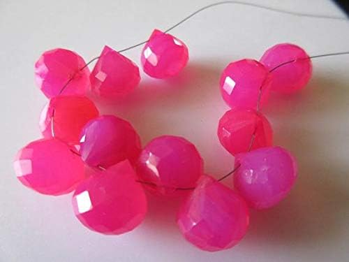13 pieces huge 11mm pink chalcedony briolette beads, hot pink chalcedony onion briolettes, faceted gemstones