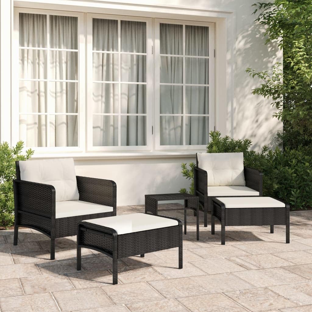 Furniture Sets 5 Piece Patio Lounge Set with Cushions Black Poly Rattan,Premium Patio Lounge Set: Comfort and Durability for Your Outdoor Oasis Garden Conversation Sets