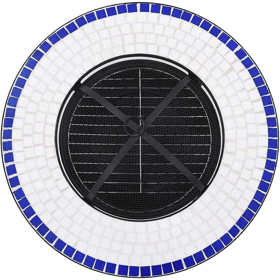 Fire Pit Table with BBQ Grill Shelf,4 in 7 Round Firepit for Barbecue,Heater,Ice Pit,Metal Brazier Coffee Table for Backyard,Camping,Picnic,Bonfire,Garden