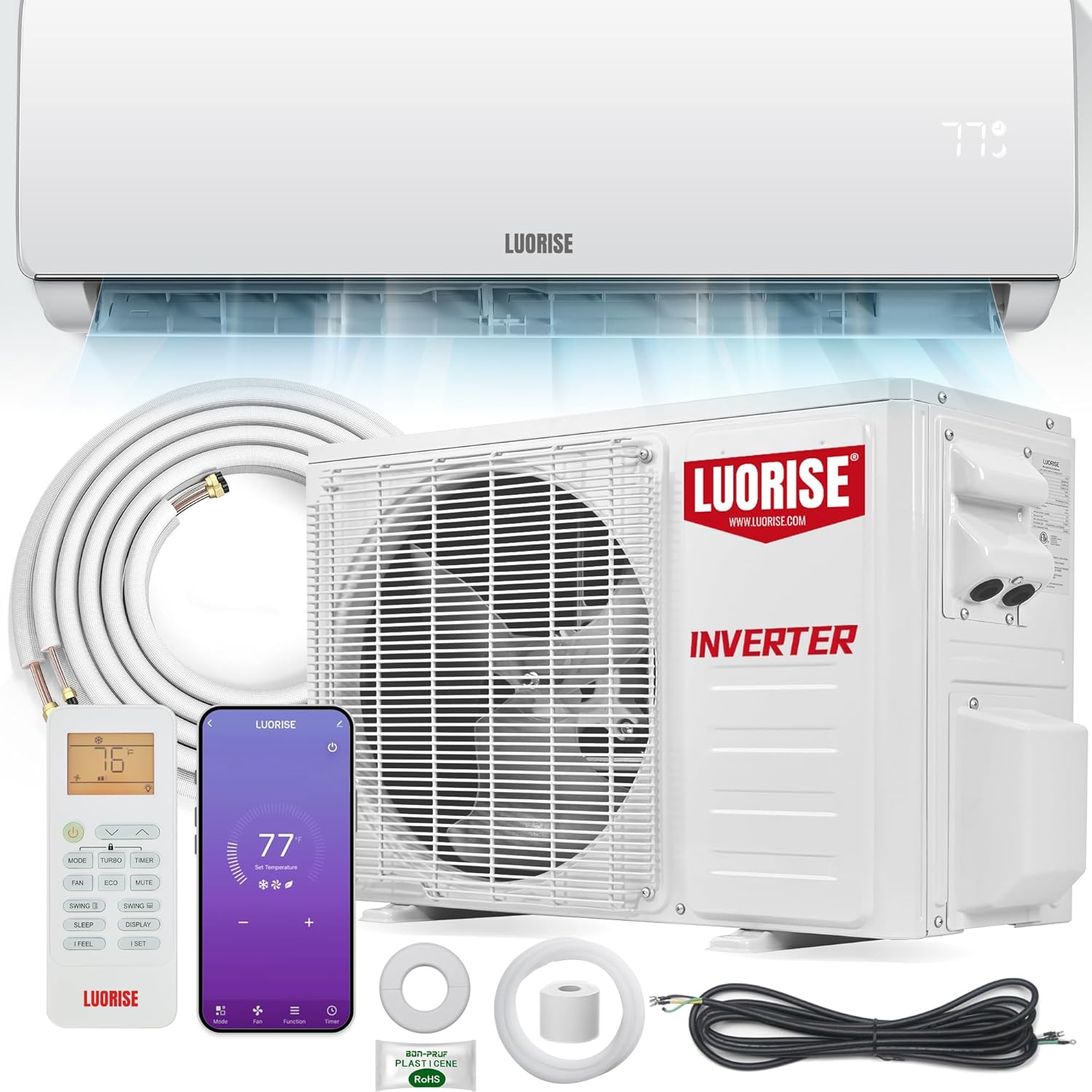 23000 BTU WiFi Mini Split AC/Heating System, Ductless Air Conditioner, 17 SEER2 230V Inverter Wall AC Unit, Cools Up to 1500 Sq.Ft, Pre-Charged Heat Pump & 16.4ft Installation Kit