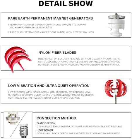 1000W Vertical Axis Wind Turbine Generator Kit - 12V/24V/48V Lantern Type, 5-Blade Design, Includes Controller & Permanent Magnet Generator for Roofs & Off-Grid Power Solutions