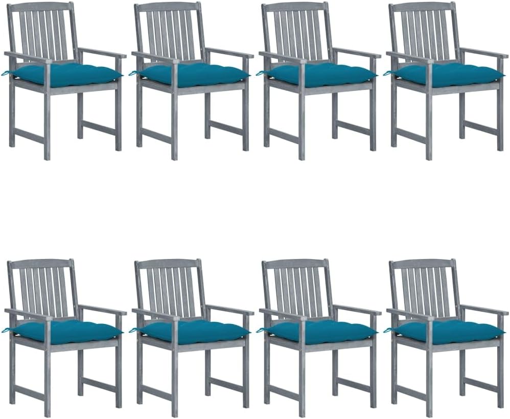 Patio Chairs with Cushions 8 pcs Solid Acacia Wood Gray,Acacia Wood Outdoor Patio Chair Set with Cushions for Comfort and Durability Outdoor Furniture, Outdoor Chairs