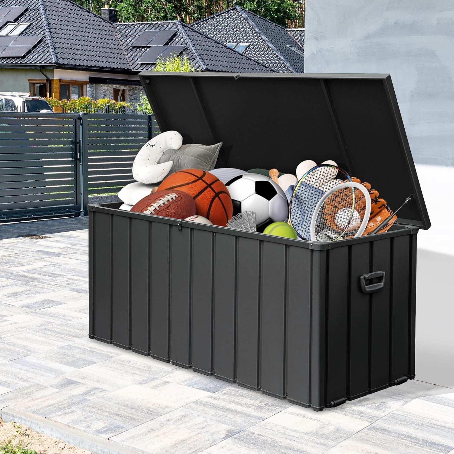 Metal Deck Box, 200Gallon Outdoor Storage Box Waterproof, Large Patio Furniture Storage Cabinet, Lockable Storage Chest for Porch, Pillows, Cushions, Pool, Tools, Backyard -Grey