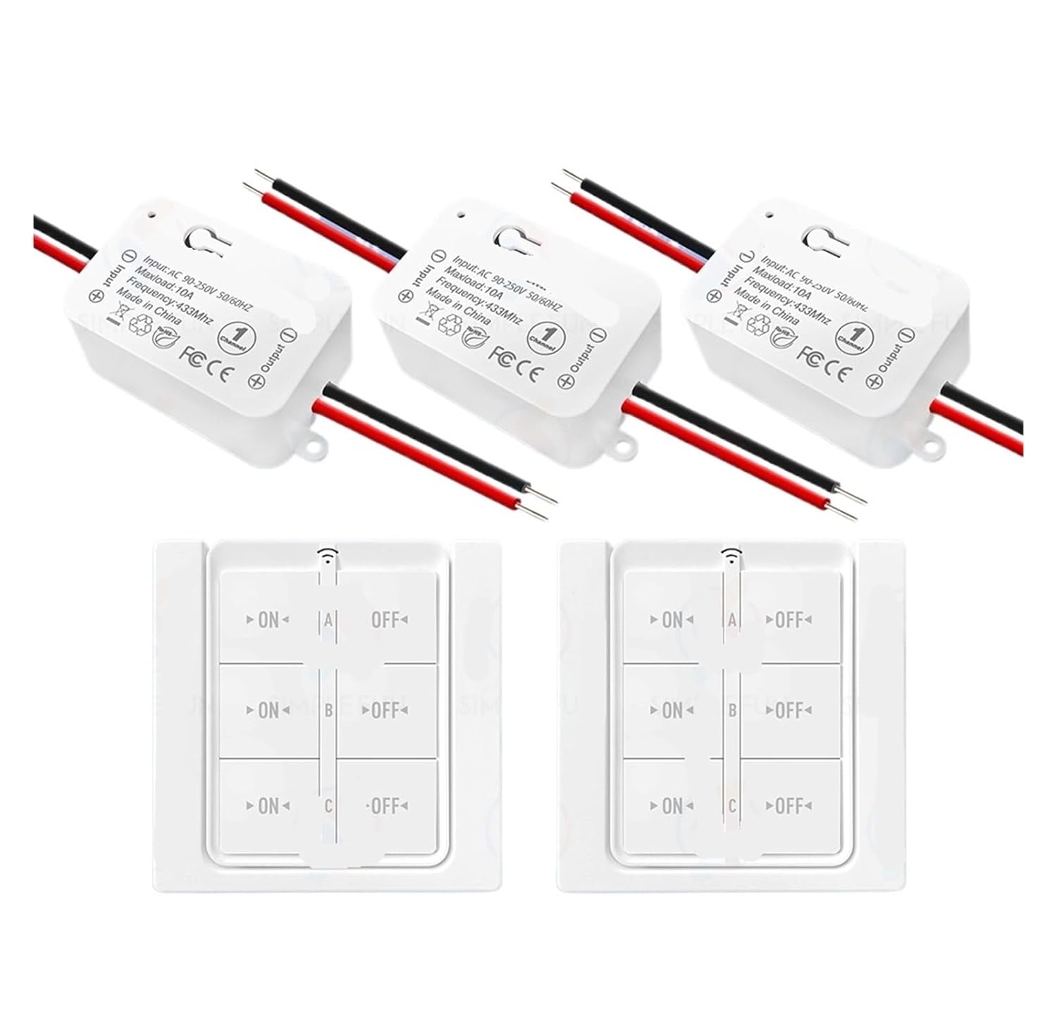 110V 220V Remote Control Light Switch, 3 in 1 86 Type Wall Panel Switch 10A Module(3receiver 2remote)