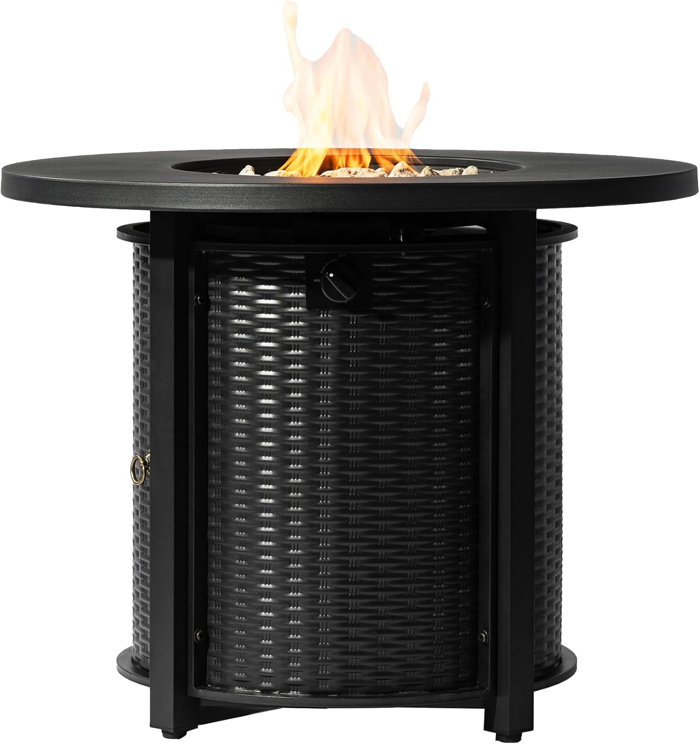 32 inch Round Propane Fire Pit Table with Lid, 50,000 BTU Outdoor Steel Fire Pit for Patio Deck, Includes Lava Rocks & Easy Assembly, Black​
