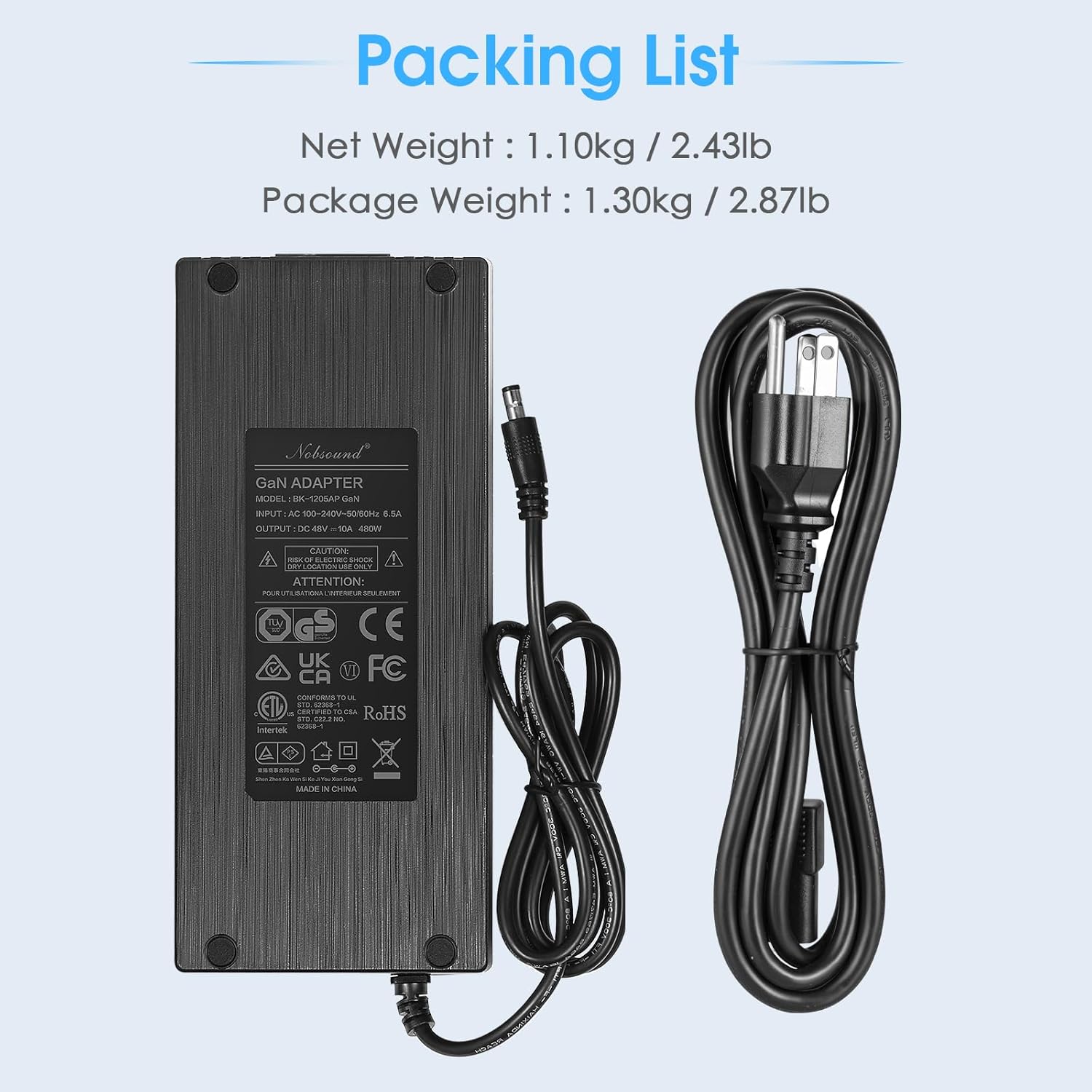 Nobsound 48V10A DC Power Supply Adapter 480W 100-240V Transformer for Amplifier