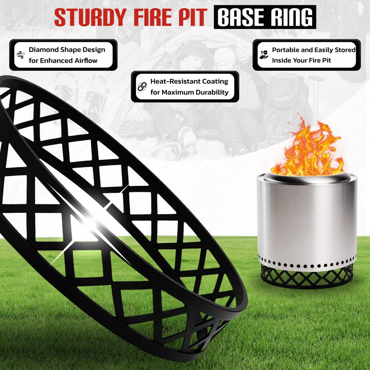 FEBTECH Smokeless Fire Pit Accessories Combo - Heavy Duty Carbon Steel 15