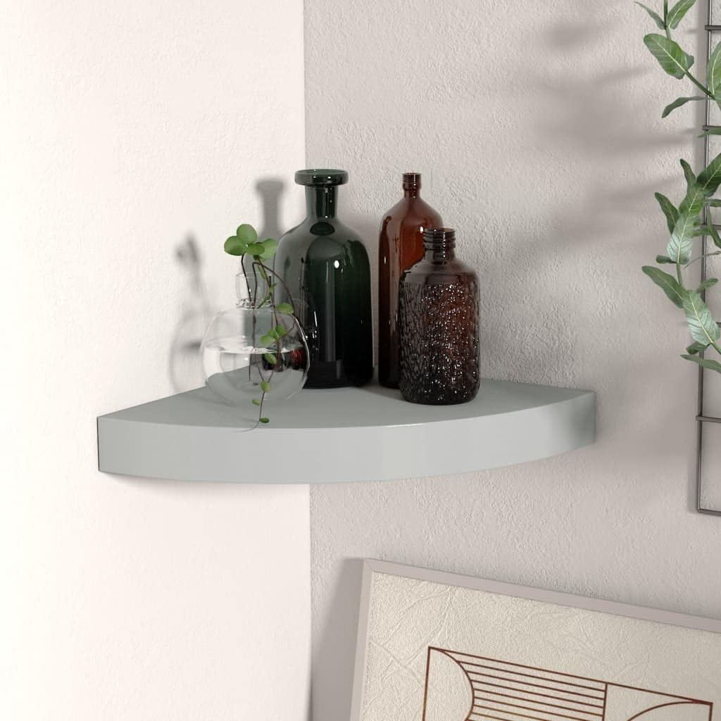 MDF Floating Corner Shelf, Corner Shelf Wall Mount Organizer Storage Display for Bathroom Bedroom Kitchen, Gray 9.8