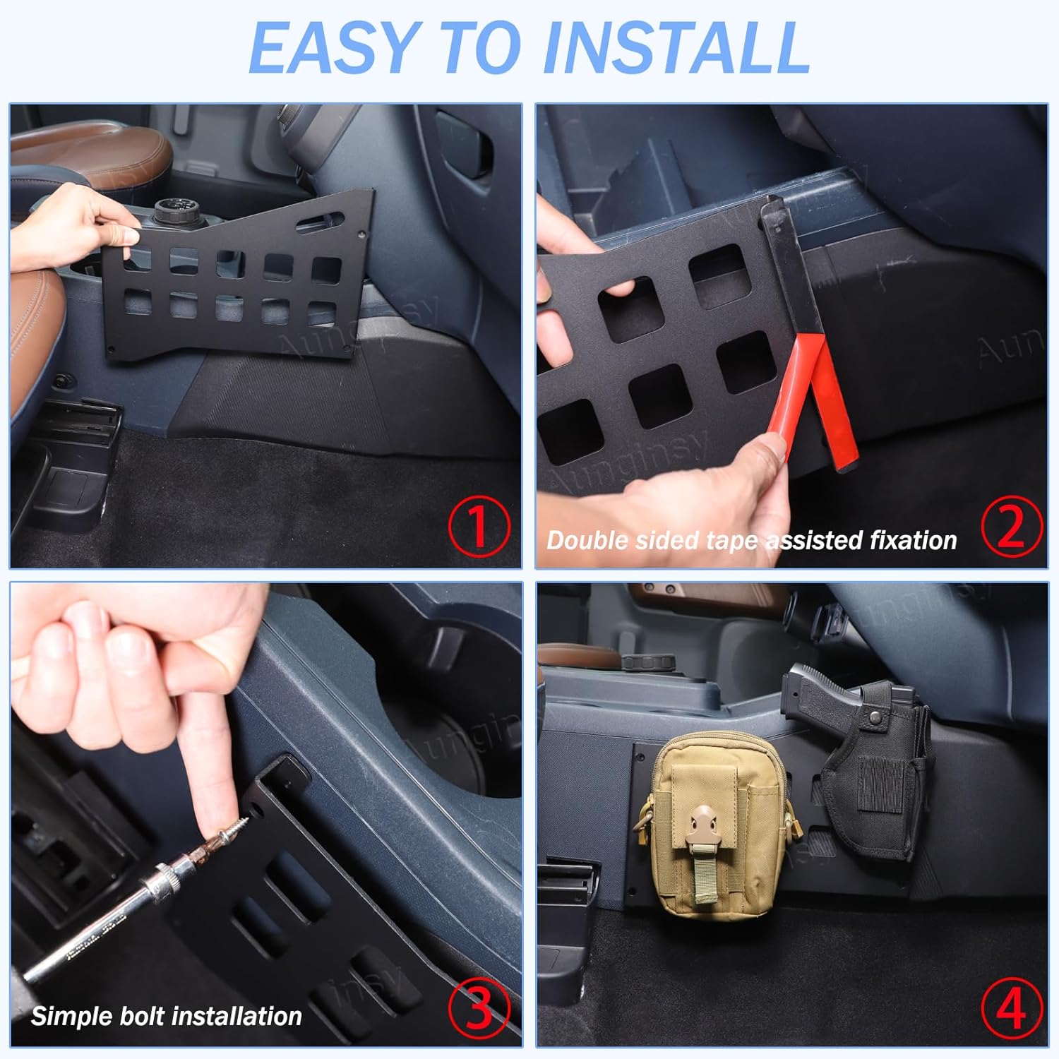 Aunginsy Center Console Side Gear Shift Panel Storage Baffl Compatible with Ford Maverick 2022-2025 Car Aluminum Central Control Organizer Modular Storage MOLLE Panel Box Holder Expansion Accessories