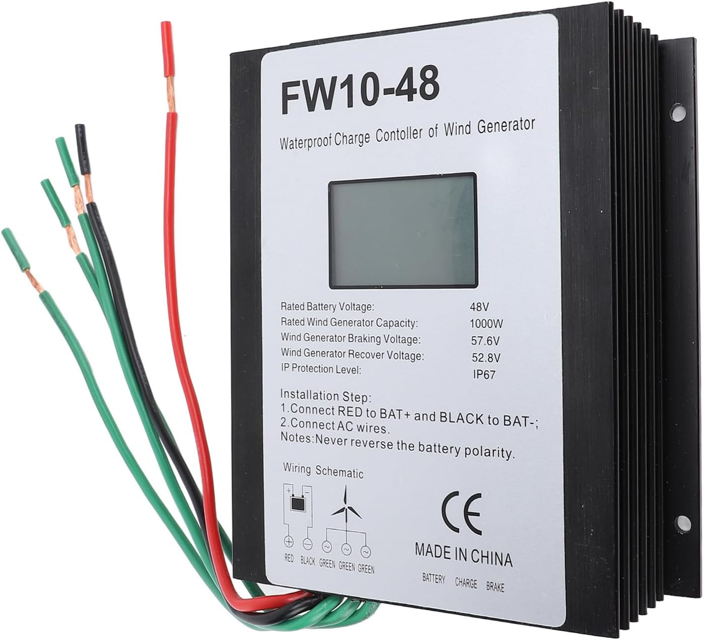 1000W Wind Turbine Charge Controller, Automatic Regulator 48V MPPT IP67 Water Proof with LED Display for Wind Turbine Generator