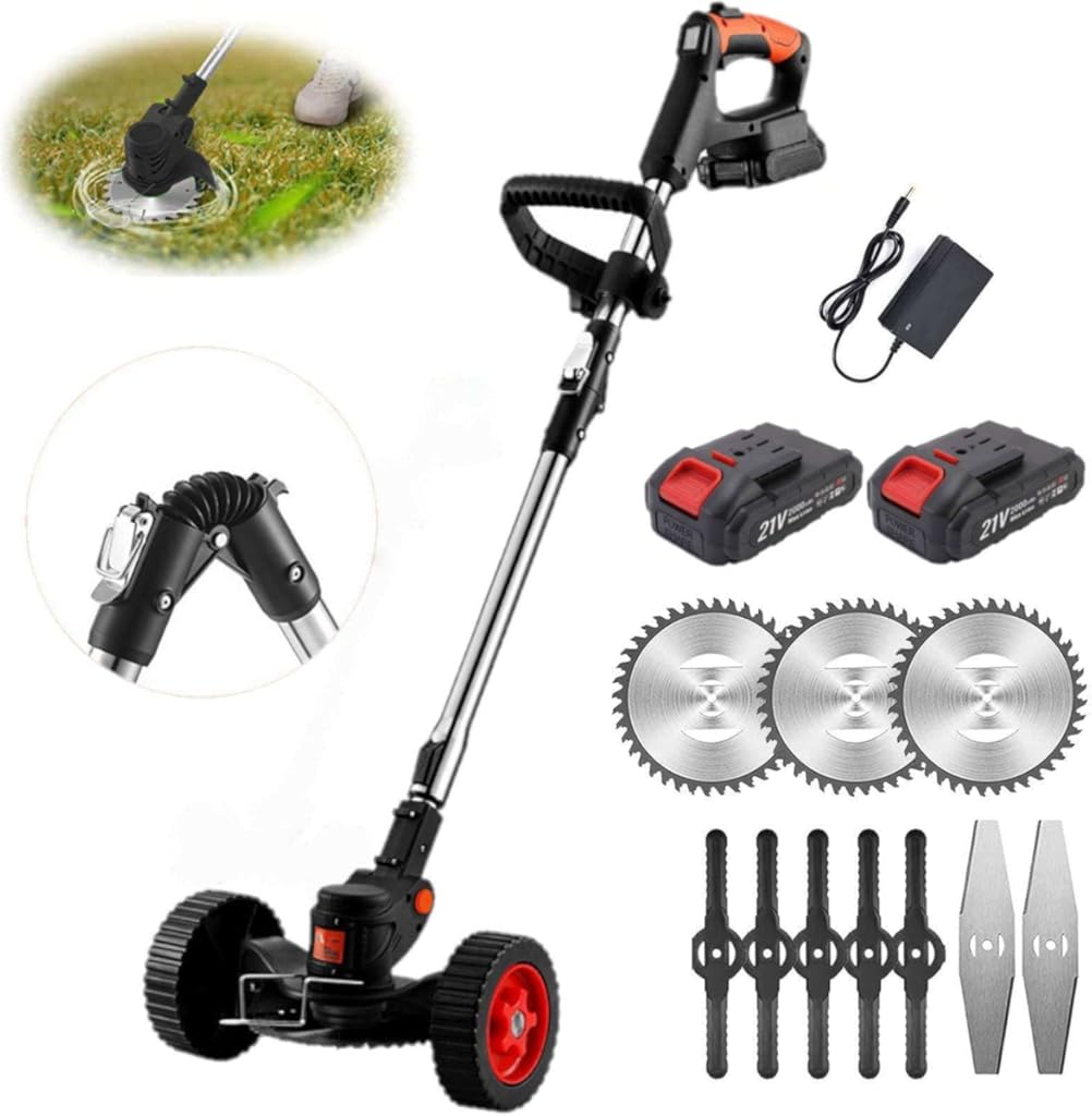 Folding Electric Lawn Mower, Electric Hand Push Lawn Mower, 3 in 1 Cordless Grass Trimmer with Dual Wheel Assist and LED Power Display, for Garden Lawn Repair and Maintenance