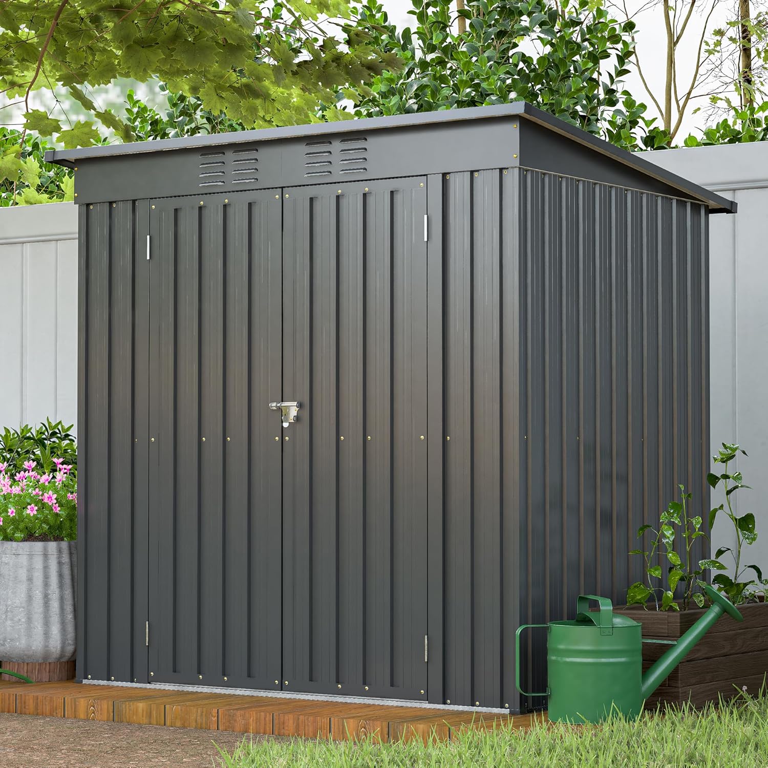 6X4 FT Outdoor Storage Shed, Waterproof Metal Garden Sheds with Lockable Door, Steel Tool Storage Buildings Shed & Outdoor Storage House for Garden, Backyard, Patio, Lawn, Trash Cans(Black)