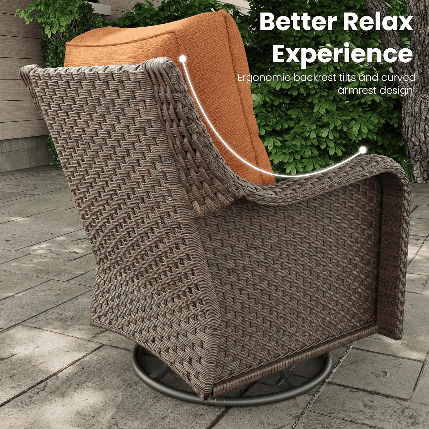 10 Pieces Outdoor Patio Furniture Sets with Rocking Swivel Chairs with 6-inch Thick Cushion and Fire Pit Table for Deck Lawn