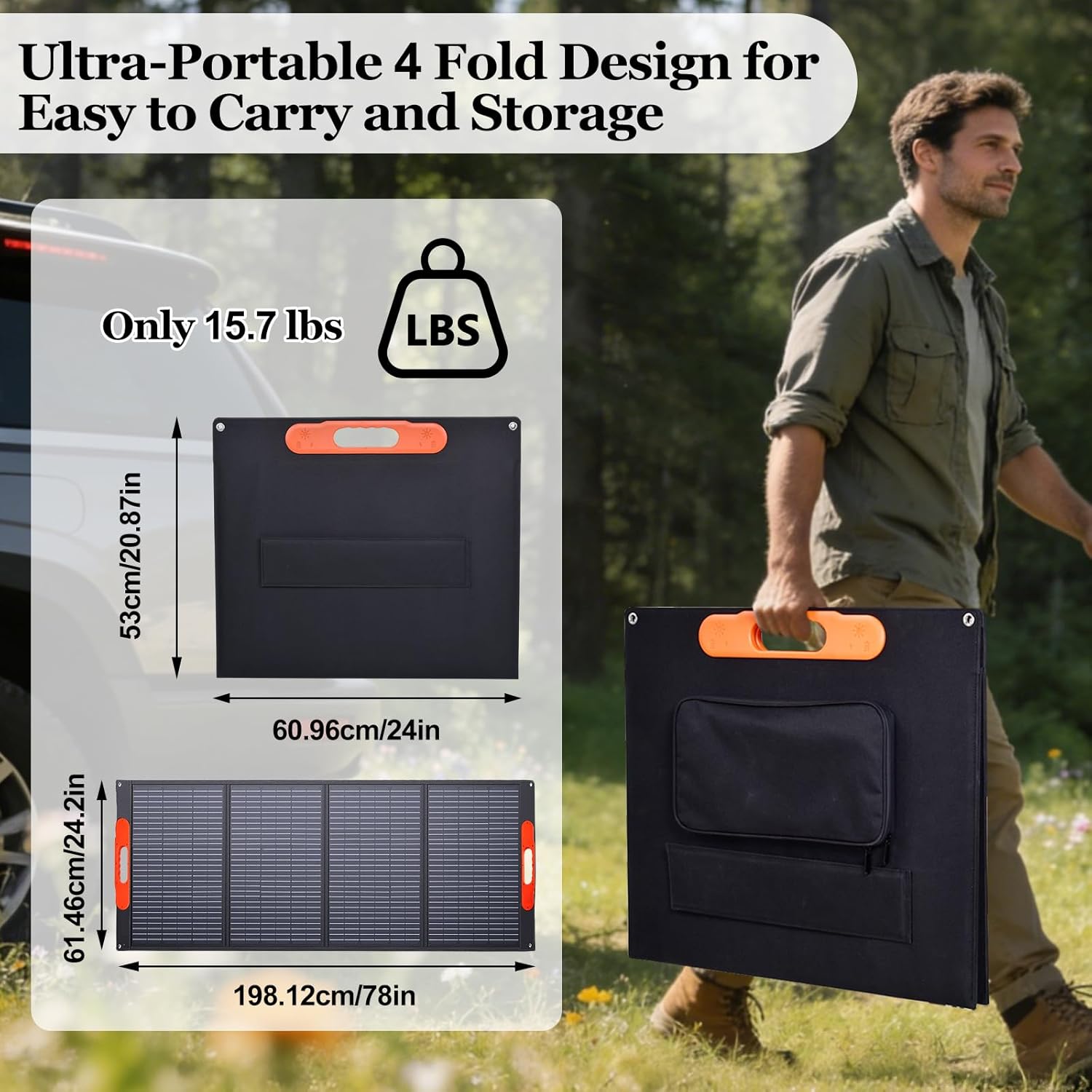 200W Portable Solar Panel for Power Station Generator, Foldable Solar Cell Solars Charger with 24% High Efficiency IP65 Waterproof 22V Solars Panel for Outdoor Trip RV Camping Blackout Fishing