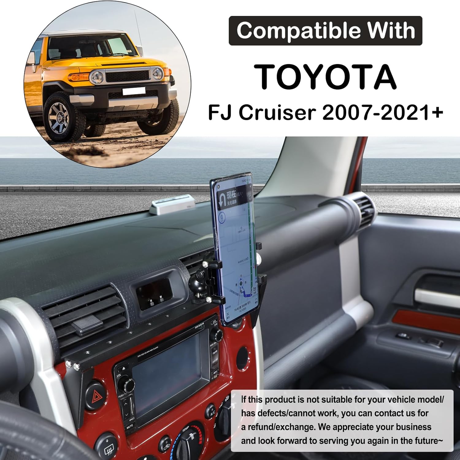 Car Instrument Panel Track Mobile Phone Holder Fit for Toyot@a FJ Cruiser 2007-2021 Car Phone Holder Mount Dash Panel Track Cell Phone Holder Central Air Vent Multifunctional Phone Holder Accessories