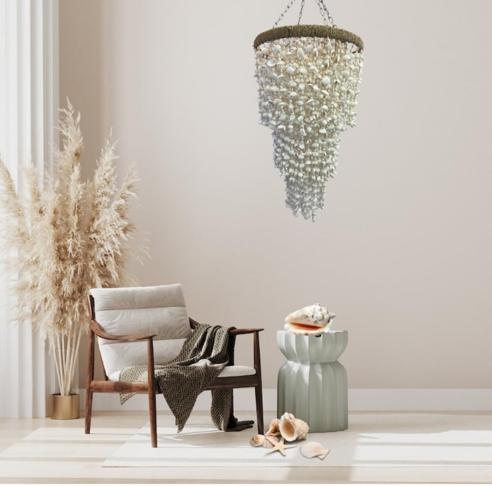 White Entryway Light Fixture Without Bulb, Modern Shell Lamp Shade Pendant Light, Flush Mount Chandeliers, Round Dining Room Chandeliers, 12 