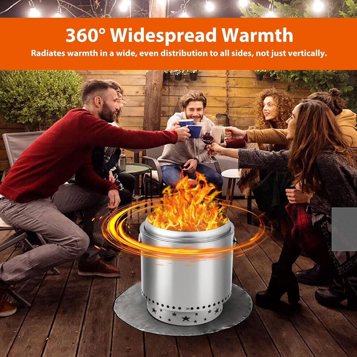 16.5 - Inch Smokeless and Portable Fire Pit Made of 304 Stainless Steel with Adjustable Air Vents, Ideal for Wood - Burning in Camping, Backyard and Patio
