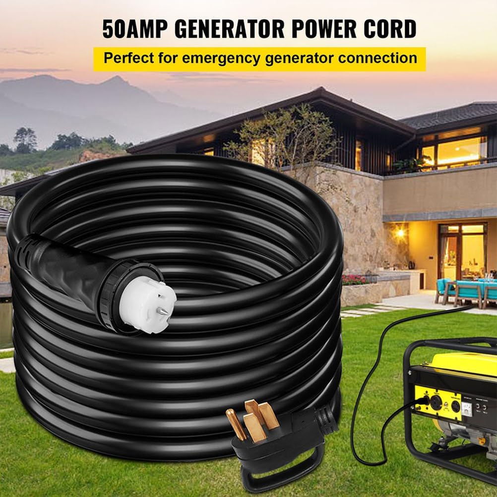 15 FT 50 Amp Generator Extension Cord, 4 Wire 6 Gauge STW 6/3+8/1 125V 250V Heavy Duty Generator Locking Power Cord N14-50P & SS2-50R & CS6364 Twist Lock Connectors